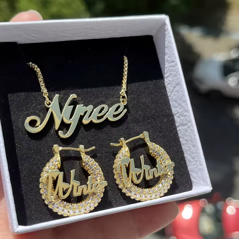 Custom Personalized Necklace Earring Set