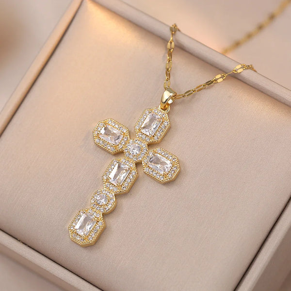 Bold Zircon Cross Necklace