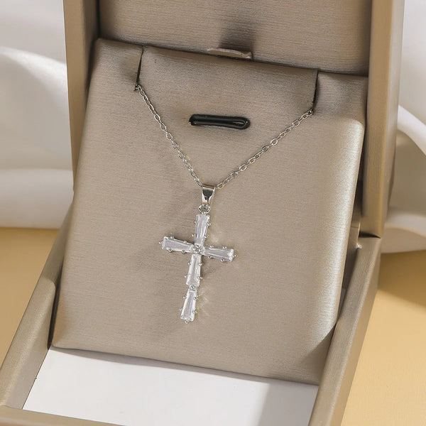 Shiny Zircon Cross Necklace