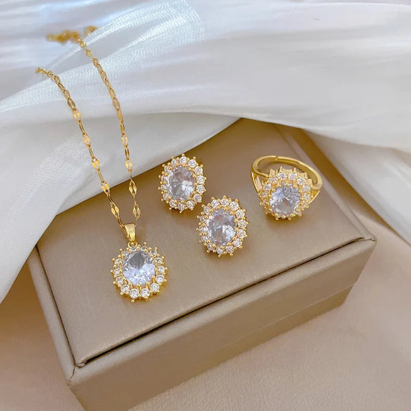 Classic Zircon Oval Jewelry Set