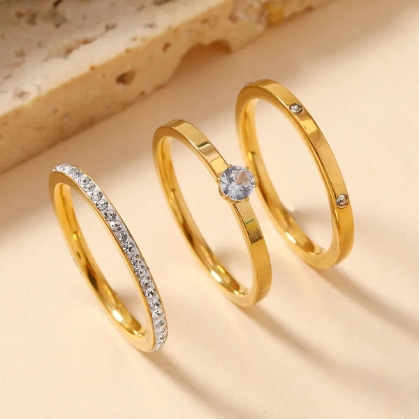 Classic Zircon Steel Ring Set