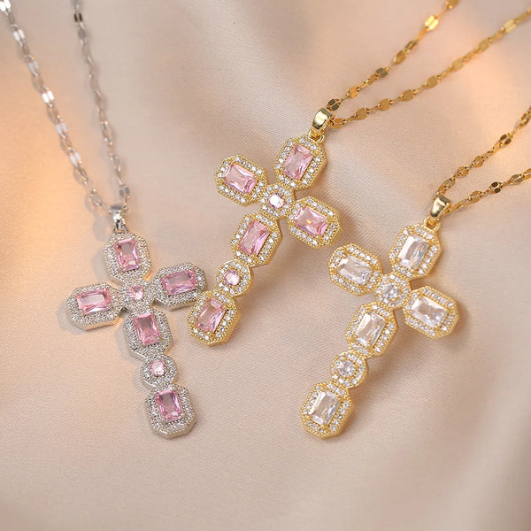 Bold Zircon Cross Necklace